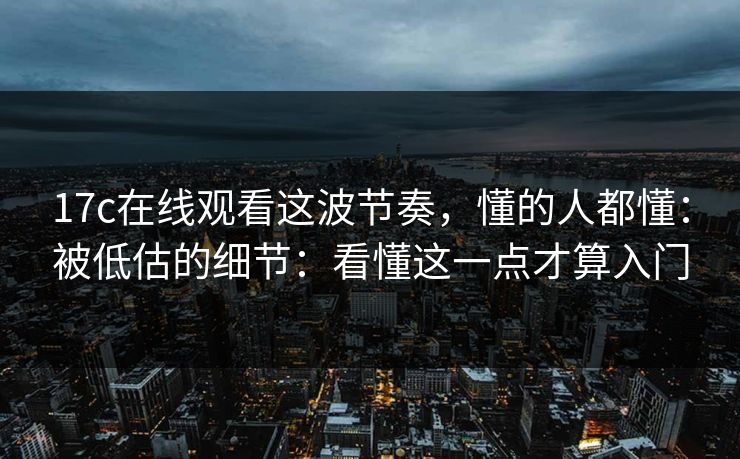 17c在线观看这波节奏，懂的人都懂：被低估的细节：看懂这一点才算入门