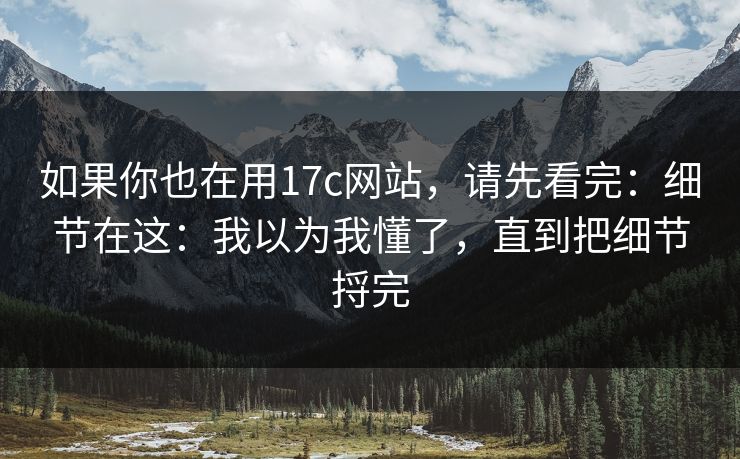 如果你也在用17c网站，请先看完：细节在这：我以为我懂了，直到把细节捋完